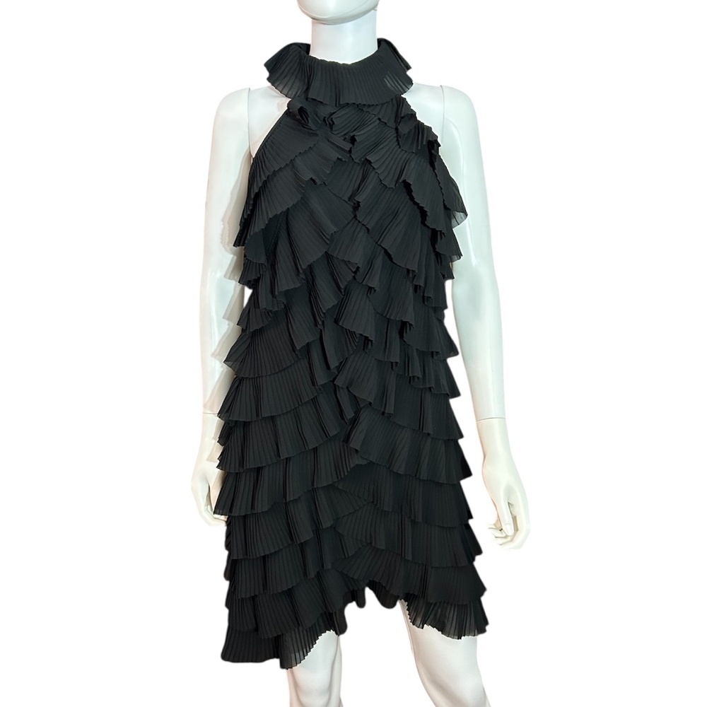 Samuel Dong halter Sleeveless Tiered Ruffle Black Cocktail Dress - size Small